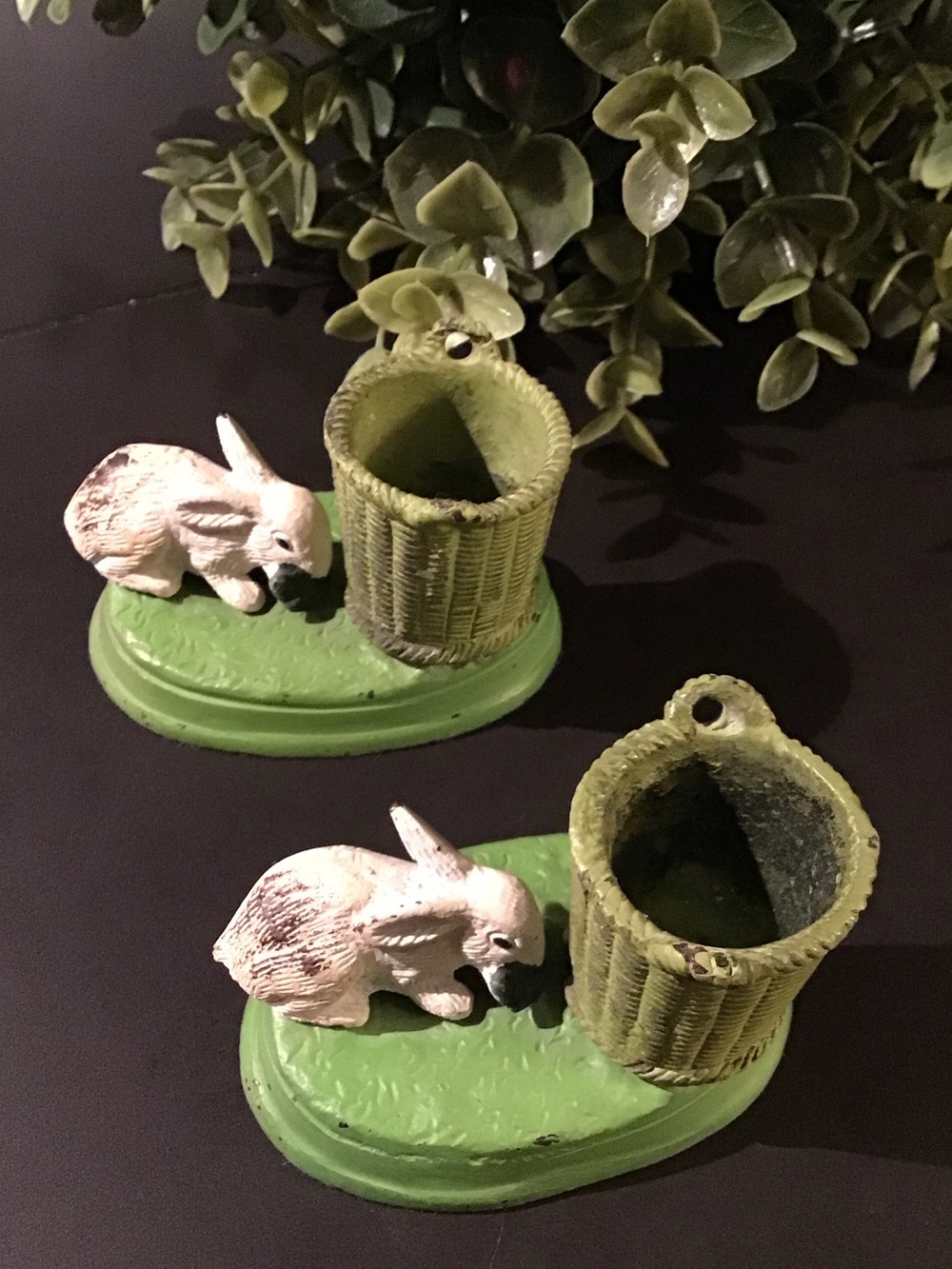 Vintage Bunny Figurine Candle Holders in cast iron